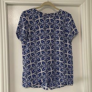 LOFT blue & white short sleeve blouse